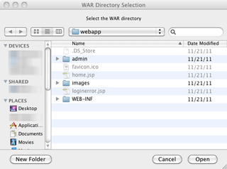 Selecting WAR Directory